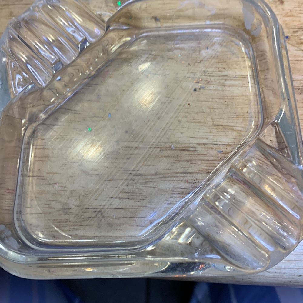 Vintage 1960s glass ashtray. Clear